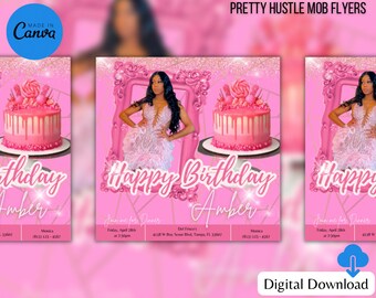 Pink Cake Birthday Dinner Invite template | Instant Download