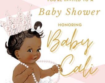 Baby Shower Invite | Pearls Princess Baby Shower invitation for girl | DIY baby shower invite | Canva Template