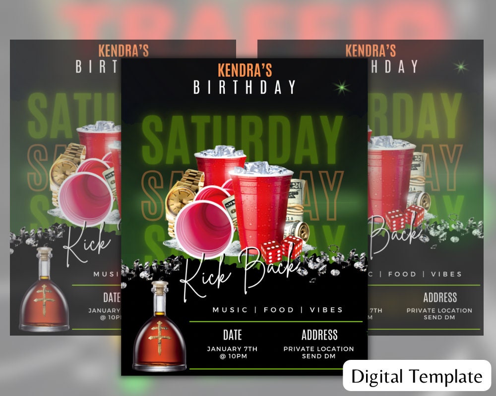 Green Kickback Club Party Flyer Template for Canva DIY Event Etsy
