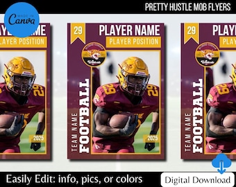 Football Trading Card Template: Maroon and Gold Stat Card (Canva Editable, Digital Download)