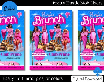 Pink Barbz Brunch Club Flyer Template | Share on Social Media