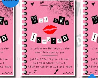 Pink Burn Book Birthday Invitation Template, Perfect for Mean Girls themed birthday party