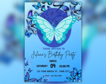 Animated Butterfly birthday invitation, Butterfly party invite