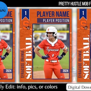 Orange und Blau Softball Sammelkartenvorlage | Canva Vorlage | Bearbeitbare Sammelkarte | Baseball oder Softball | digital