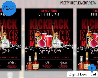 Red and Black Kickback Club Party Flyer Template For Canva, DIY Event Flyer template, Party Flyer, Club DJ Party Invite for Social Media