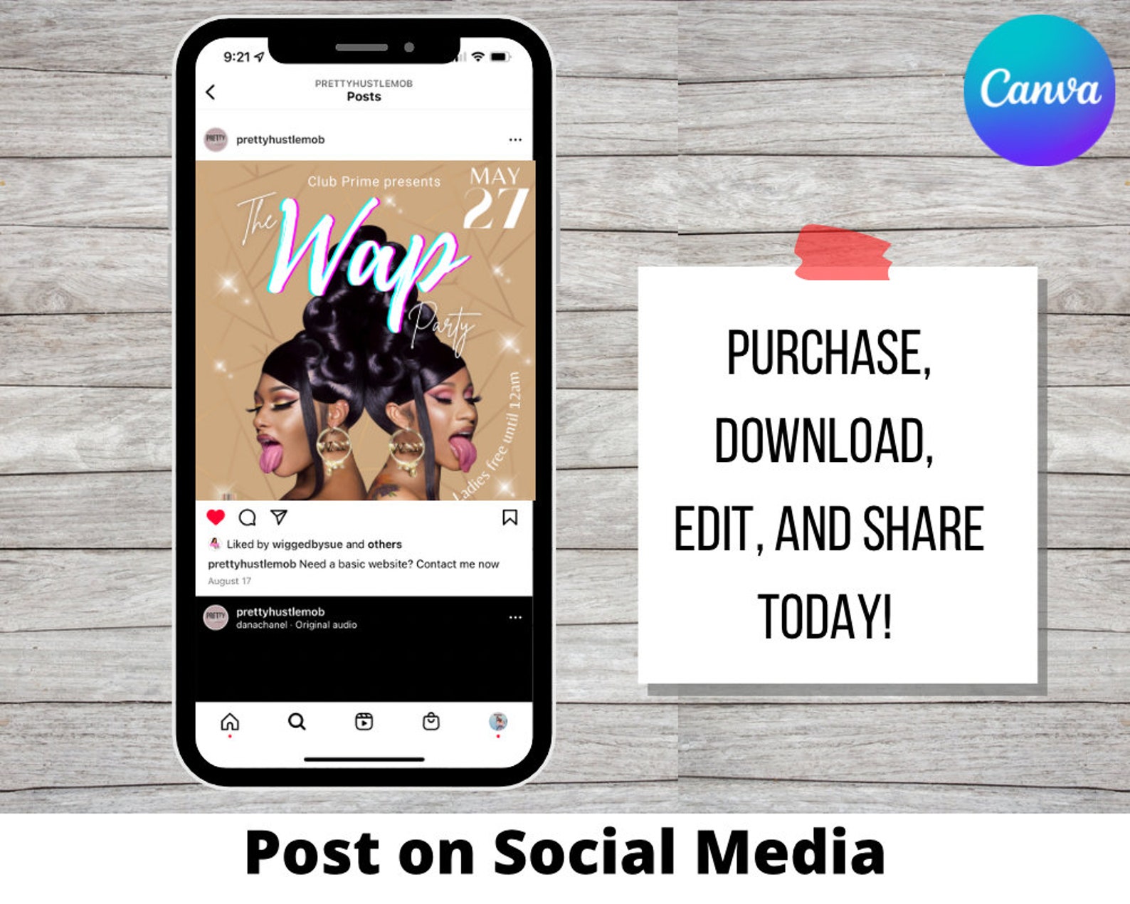 WAP Party Club Flyer Template for Canva, DIY Event Flyer Template