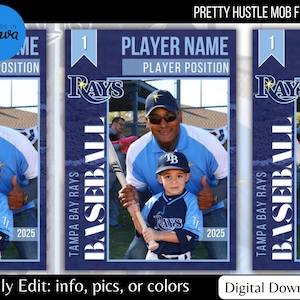 Modello di carta collezionabile da baseball blu / Modello Canva / Carta collezionabile modificabile / Baseball o Softball / digitale