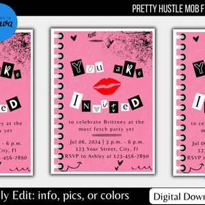 Plantilla de invitación de cumpleaños de Burn Book / Descarga instantánea / Editar con Canva gratis
