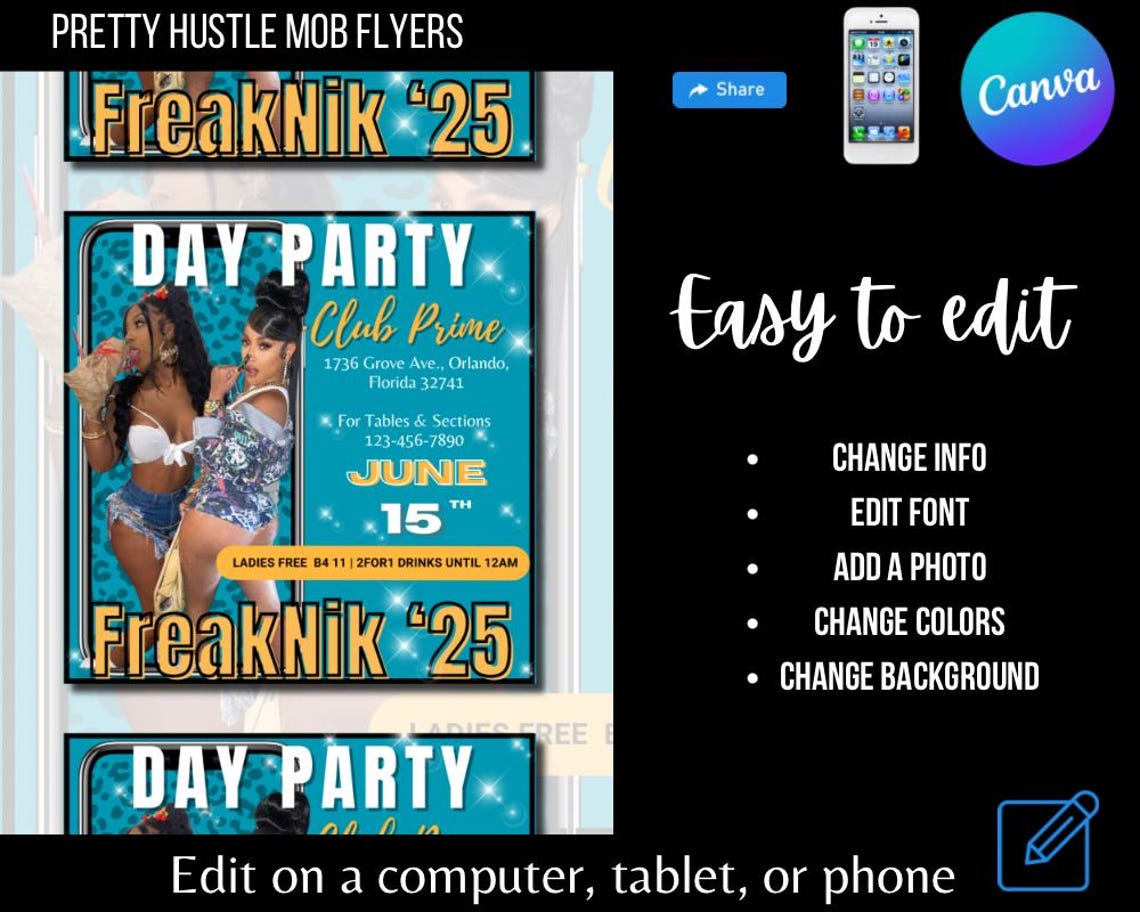 Blue Freaknik Flyer Template Club Flyer Template Edit on Canva for