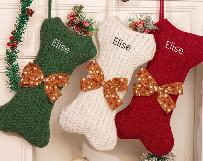 Personalized Dog Bone Christmas Stockings Pet Stocking with Name Custom Holiday Decoration Bone Stockings