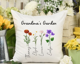 Gift For Grandma Mother's Day Custom Birth Flower Pillow Nana Gift Personalized Gift for Her Personalized Pillow Birth Flower Gift