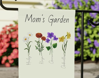 Mom's Garden, Grandma's Garden, Mother's Day Gift, Custom Name Flag, Birth Flower Gift with Names, Personalized Mothers Day Gift