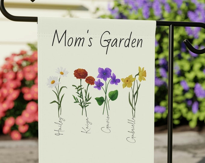 Mom's Garden, Grandma's Garden, Mother's Day Gift, Custom Name Flag, Birth Flower Gift with Names, Personalized Mothers Day Gift