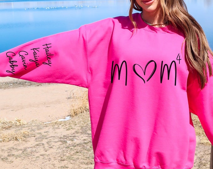 Custom Mom Shirt Kids Names Personalized Mom Sweatshirt with Kids Names Sleeve  Mom Sweater Mom to the Sweatshirt Childs Names on Sleeve
