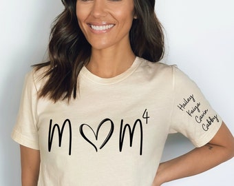 Mom Shirt with Kids Names on Sleeve, Personalized Mom T Shirt, Mama T-Shirt, Mom4 Mom3 Mom2 Mom5, Custom Mom Shirt, Mom Gift Idea