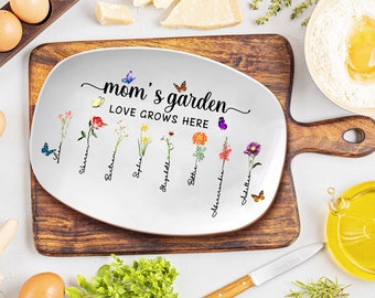 Personalisierte Geburtsblumen-Gartenplatte, Omas Geschenk, Mama Blumenplatte, Geschenke für Oma Mama Mimi Gigi Nana, Liebe wächst Geschenk