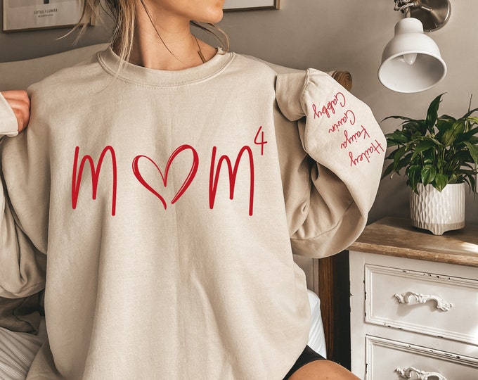 Personalized Mom Sweatshirt with Number of Kids & Names Sleeve, Custom Mom Sweater, Mom Sweatshirt, Gift for Mother, Childs Names