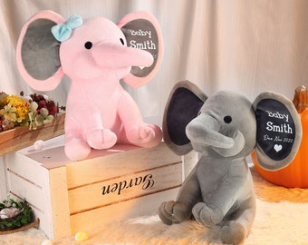 Personalized Stuffed Elephant, Elephant Lovey, Plush Elephant, Baby Shower Gift, Newborn Gift, Birth Announcement, Monogram Dedication Gift