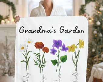 Grandma's Garden Blanket | Custom Gift For Mom | Granny Mother'S Day | Mother'S Day Gift | Gift For Grandma | Special Keepsake