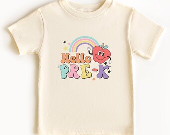 Pre K Shirt Hello Pre-K Pre K Apple Shirt Preschool Shirt 1st Day Preschool Shirt Back to School Shirt Retro Natural