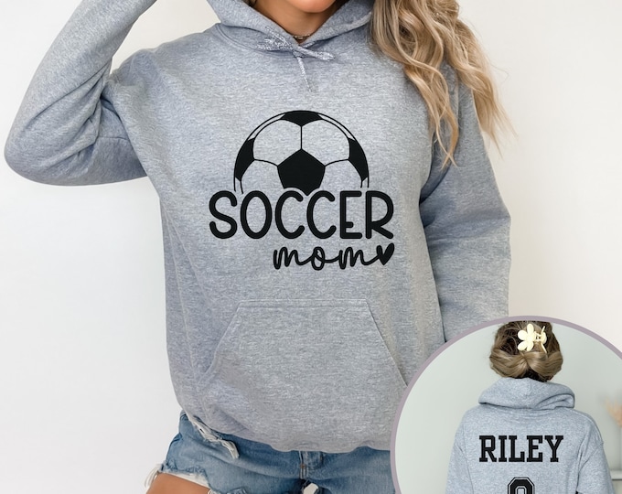 Custom Soccer Mom Hoodie Personalized with Name and Number on the Back Gift for Soccer Mom