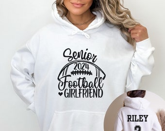 Senior Football Girlfriend Hoodie Custom with Name and Number on Back, Girlfriend Gift, Game Day Personalized Sweatshirt Christmas Gift