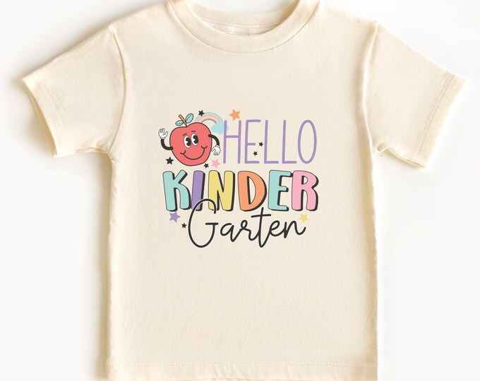 Back to School Shirt - Kindergarten Kids Shirt - First Day of School Retro Natural Hello Kindergarten