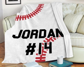 Custom Baseball Blanket, Personalized Gift, Personalized Baseball Blanket, Baseball Gift, Sports Gift | Custom Name Number