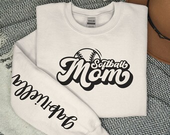 Personalized Softball Mom Sweatshirt Softball Name on Sleeve Mom Shirt | Softball Mama Gift for Sports Mom| Ballpark Mama Sweatshirt