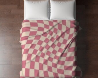 Checkered Velveteen Minky Throw Blanket Newborn Checkered Blanket Gift for Teen, Baby Shower Gift, Baby Swaddle, Full Size Blanket