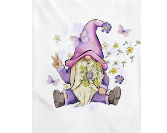 Spring Gnome Plush Blanket, Dandelion Gnome Blanket, Hippie Blanket