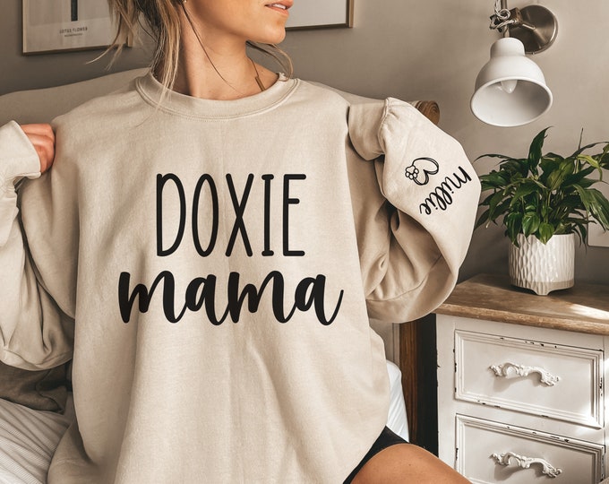 Personalized Doxie Mom Sweatshirt Dog Name Shirt | Dog Mom Gifts | Gifts for Dachshund Owners | Custom Name Dachshund