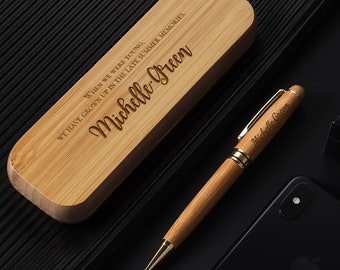 Personalized Wood Pen Set Engraved Pen with Wooden Case Teachers Gift Graduation Gifts Wood Pen Holder Monogrammed Pen Set