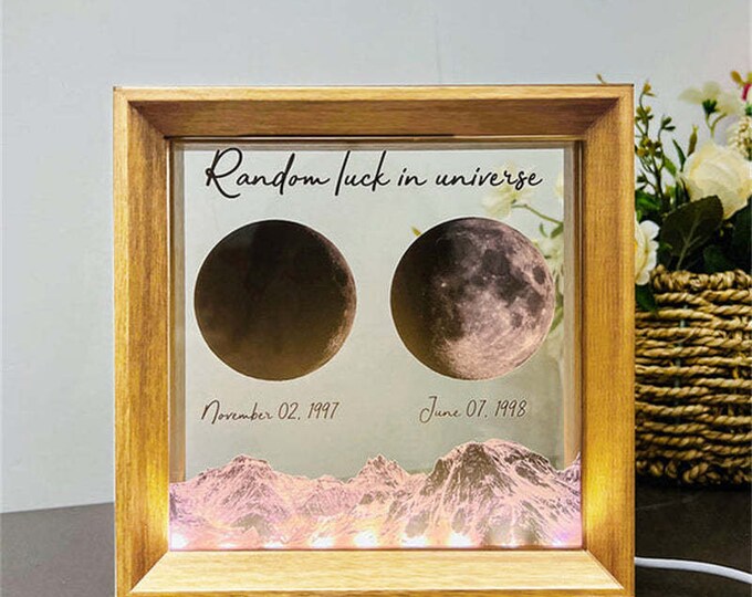 Image personnalisée des phases de la lune avec lumière cadeau pour couple Décoration murale céleste Décoration murale lune cadeau impression pleine lune Art lune anniversaire