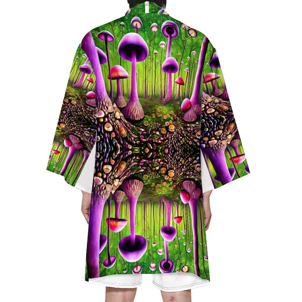 Rave Kimono, Rave Wear Sizes Up To 8XL, Men's Rave Wear, Mushroom Men's Kimono, Rave Clothing, Festival Kimono, Rave Cloak Rave Clothing