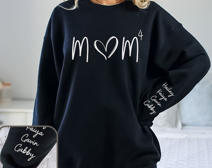 Personalized Mom Sweatshirt with Number of Kids & Names Sleeve, Custom Mom Sweater, Mom Sweatshirt, Gift for Mother, Childs Names on Sleeve