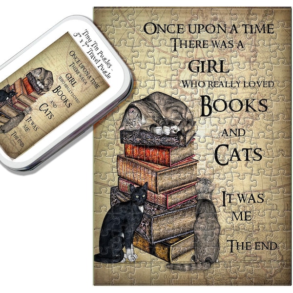 Jigsaw Puzzle | 150pc | Books and Cats-Girls | Tiny Tin Puzzles |Travel Puzzle | New | Made in The USA | FREE SHIPPING