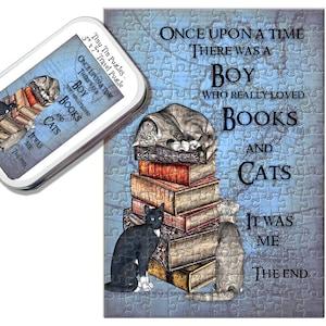Jigsaw Puzzle | 150pc | Books and Cats-Boys | Tiny Tin Puzzles |Travel Puzzle | New | Made in The USA | FREE SHIPPING