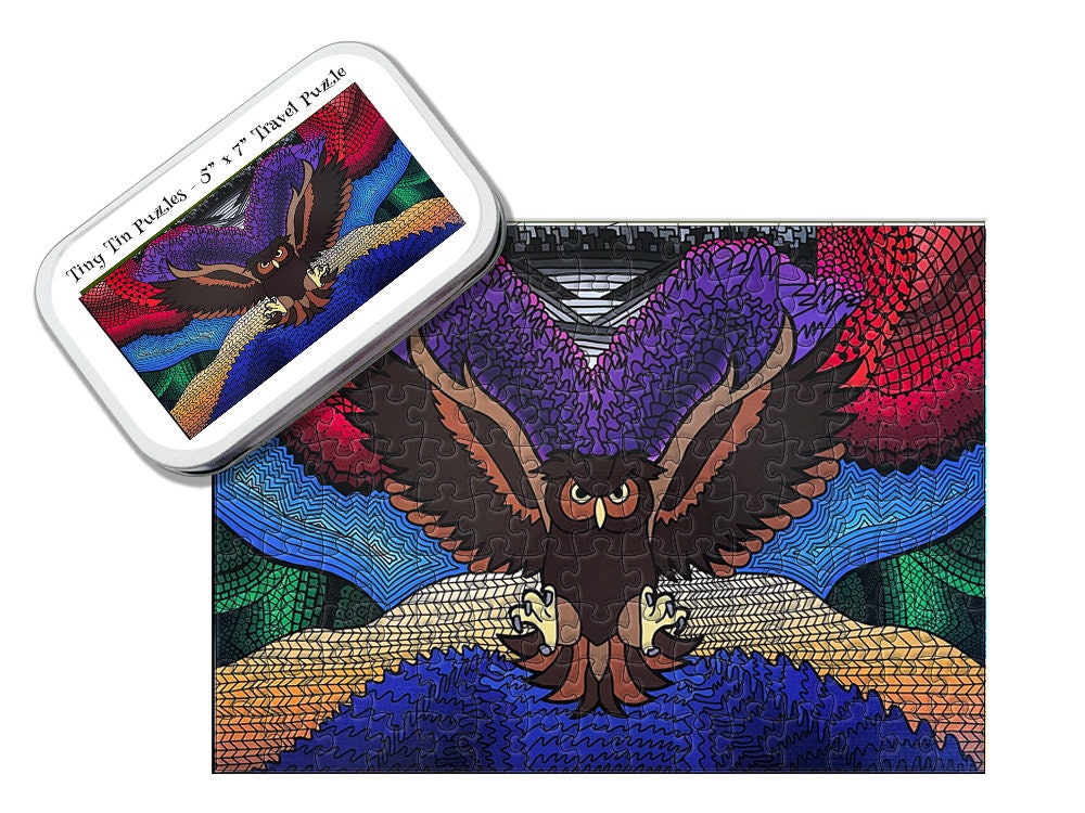 Jigsaw Puzzle | 150pc | Cassie's Owl | Tiny Tin Puzzles |Travel Puzzle | New | Made in The USA |