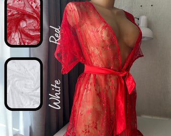 Handgefertigte Kleidung Robe Durchsichtig Nachtkleid Sheer Kleid Kimono Tie Front Sommer Kleidung für Frauen
