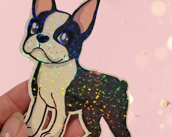 Cute Kawaii Boston Terrier Holographic Sparkling Sticker/Decal