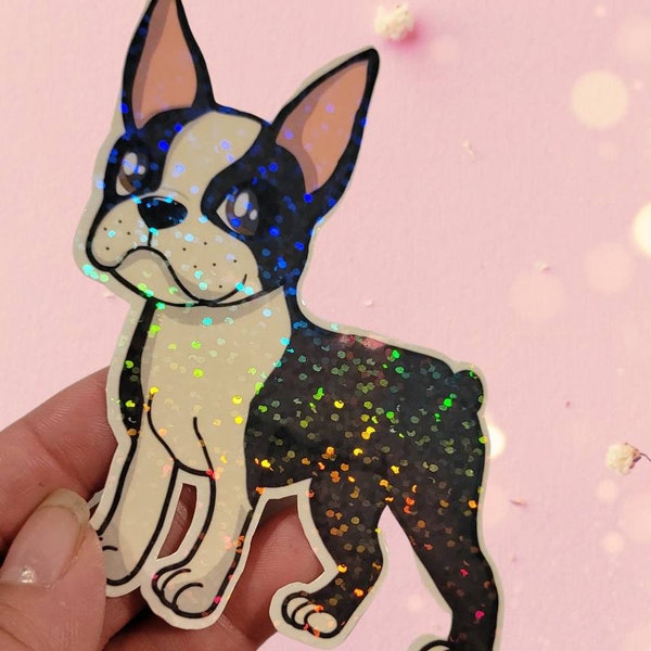 Cute Kawaii Boston Terrier Holographic Sparkling Sticker/Decal