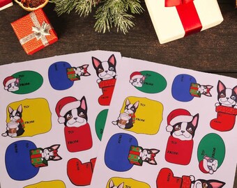Cute Kawaii  and Colorful Holiday Boston Terrier/ French Bulldog Gift Tags 20 tags (two sheets of 10)