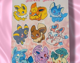 Cute Kawaii/Chibi Style Eveeloutions Holographic Sticker Sheet