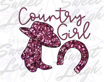 Country Girl png, land png, pailletten png, boerenmeisje png, T-shirtontwerp png, sublimatie png, png-bestand voor sublimatie, roze schittering png