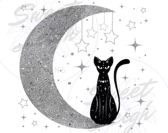 Moon Cat PNG, Celestial PNG, Witchy PNG, Moon png, Cat png, Celestial Cat Designs, Sublimation png, Sublimation Designs, Instant Download