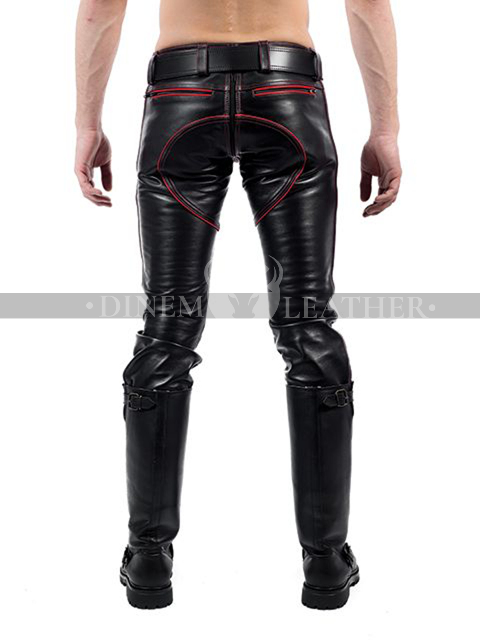 Men's Leather Black Quilted Pants Red Piping Bondage Pants Etsy