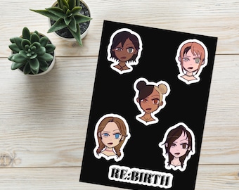 Re:birth | Character Sticker Sheet, Glossy Indie Anime Girl Stickers