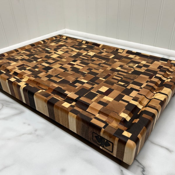 Chaos end grain cutting board, Chopping block, Butcherblock, Carving board, Charcuterie board, Chaotic style