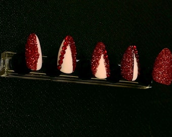 Pink and Red Glitter Press On Nails Custom Nails Valentines Day